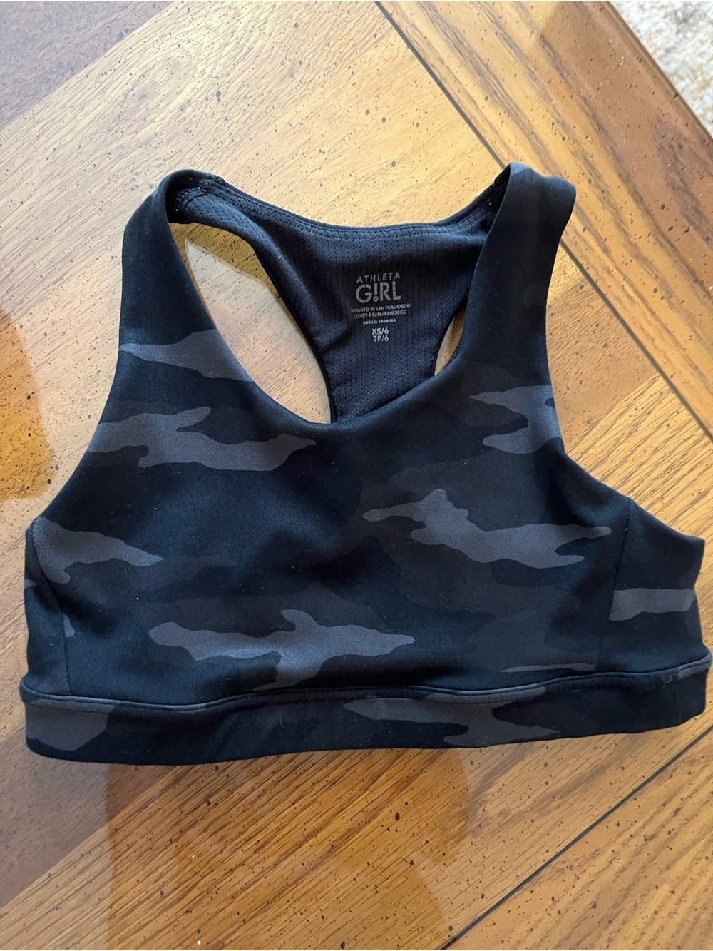 Athleta Girls Black & Charcoal Camo Racerback Swim Top